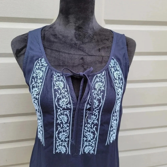 Sleeveless Blouses Sonoma Tank Top Navy Blue Tie 100% Rayon Sz M MediumArmpit - Picture 8 of 8